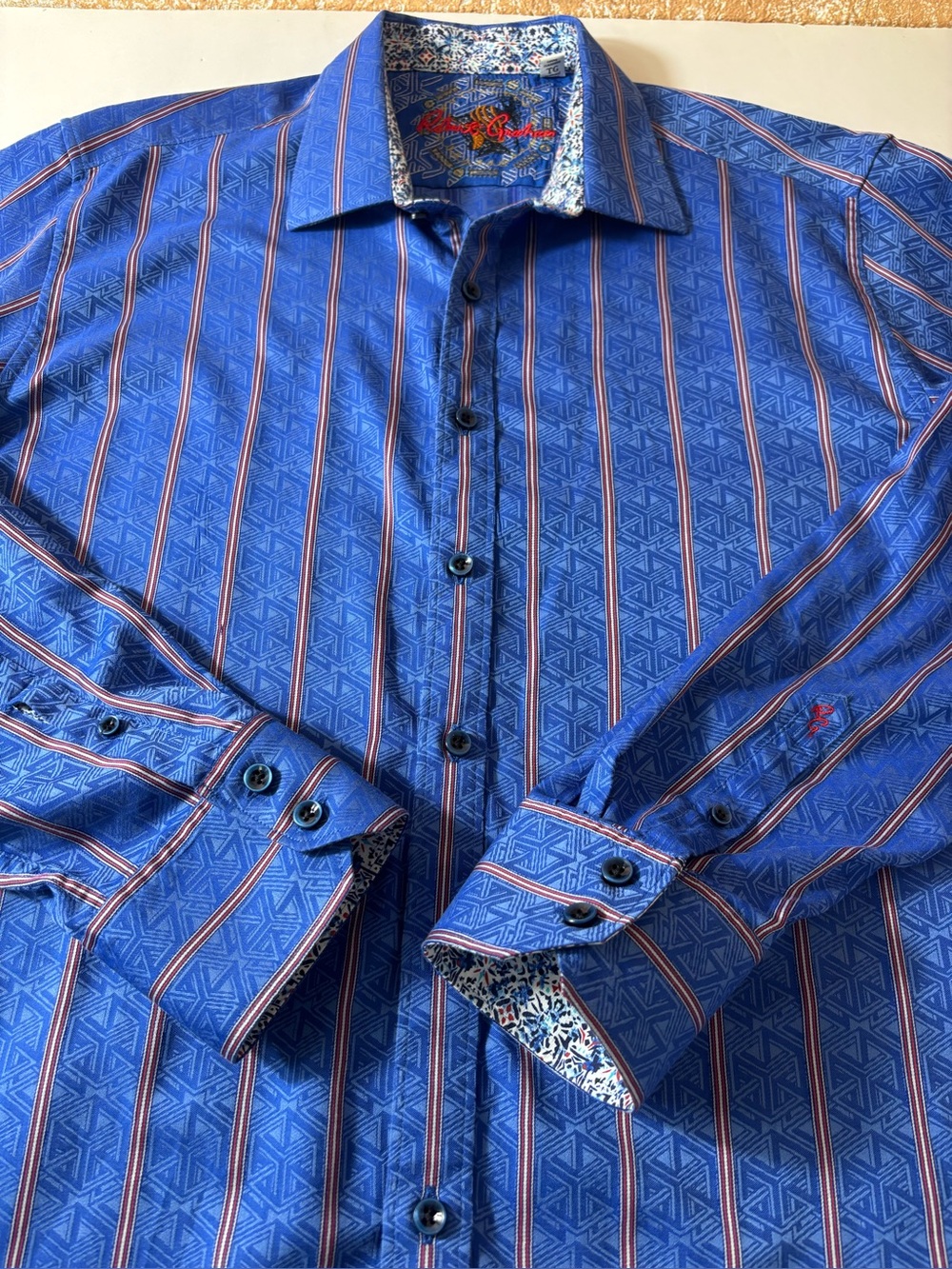 Robert Graham Men's Long-Sleeve Button-Up Classic Fit Shirt Striped Blue NWOT XL - Picture 7 of 16